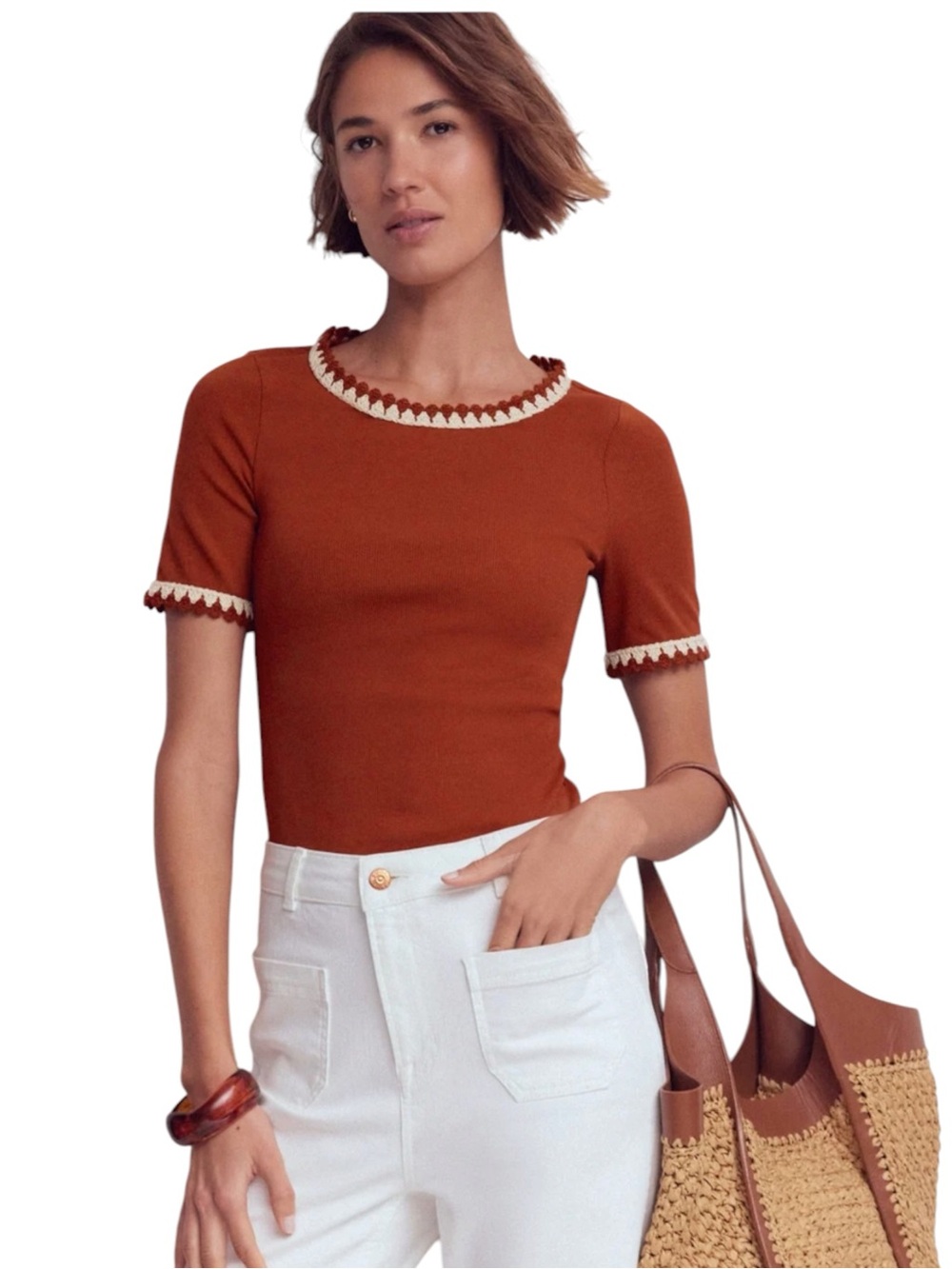 NWT Boden Maddie Trim Detail TShirt in Burnt Orange Fall Size 4